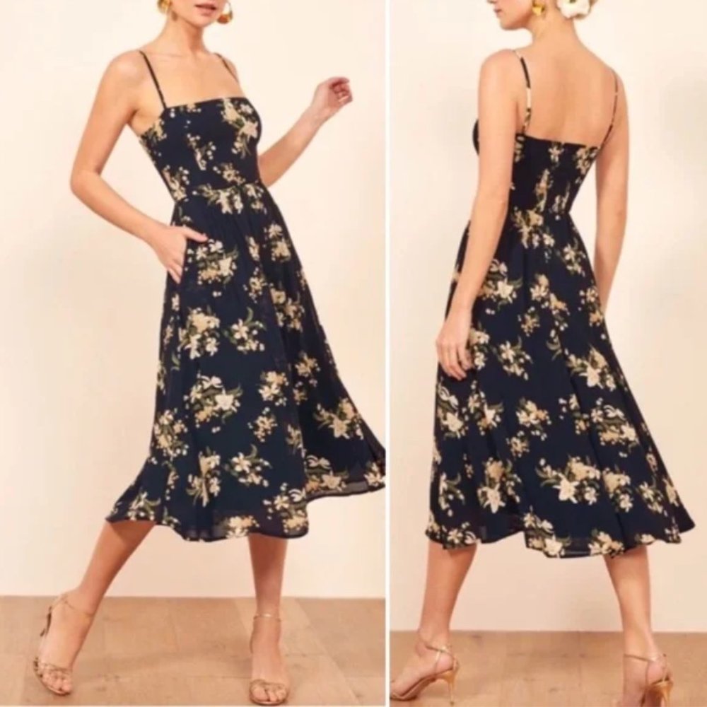 Reformation Rosehip Dress in Navy Floral, Size 0